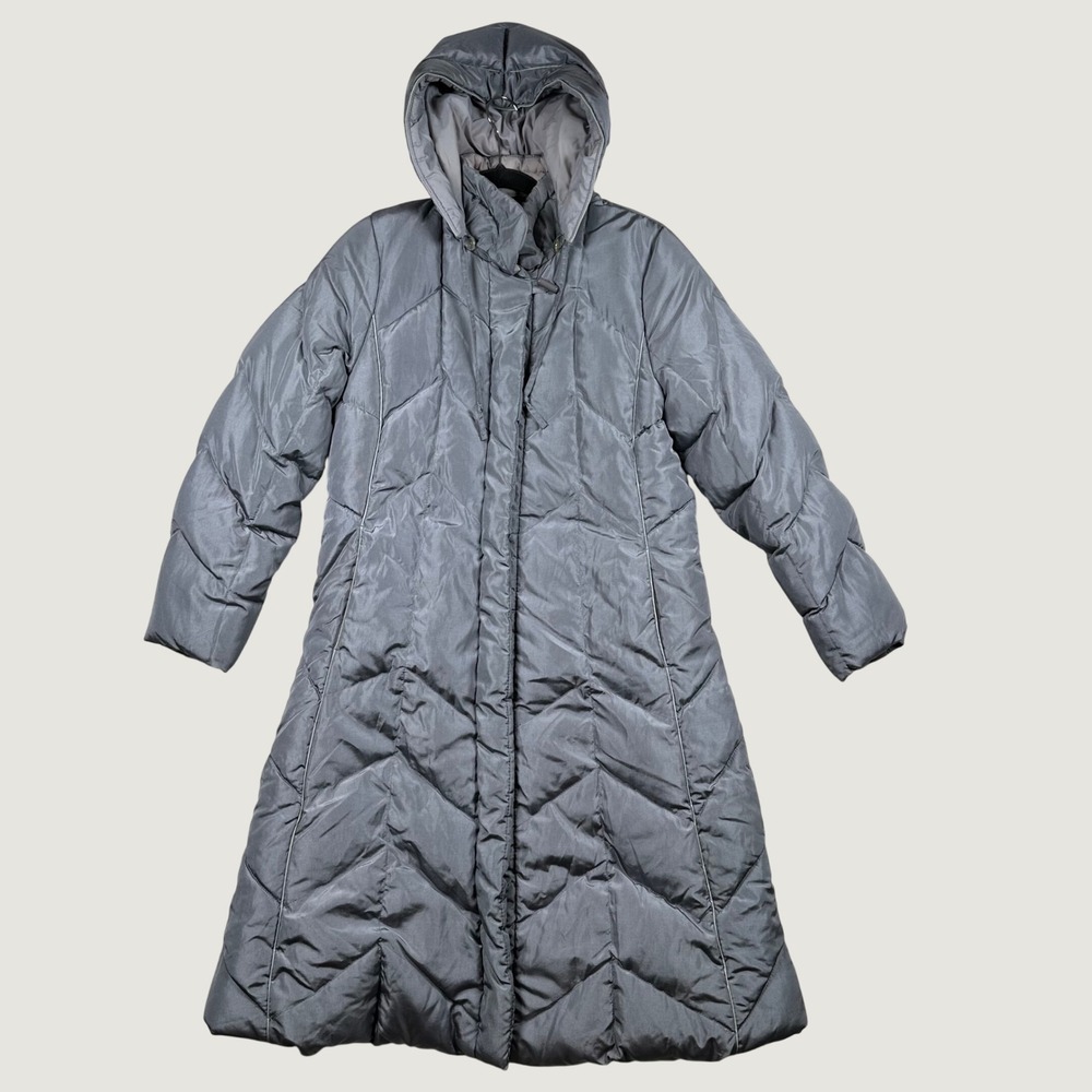 Vtg Klondike Outerwear Down Puffer Long Parka Women Quilted Hooded S Trench Coat